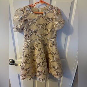 Girls bow sequin champagne and gold dress. Size 6